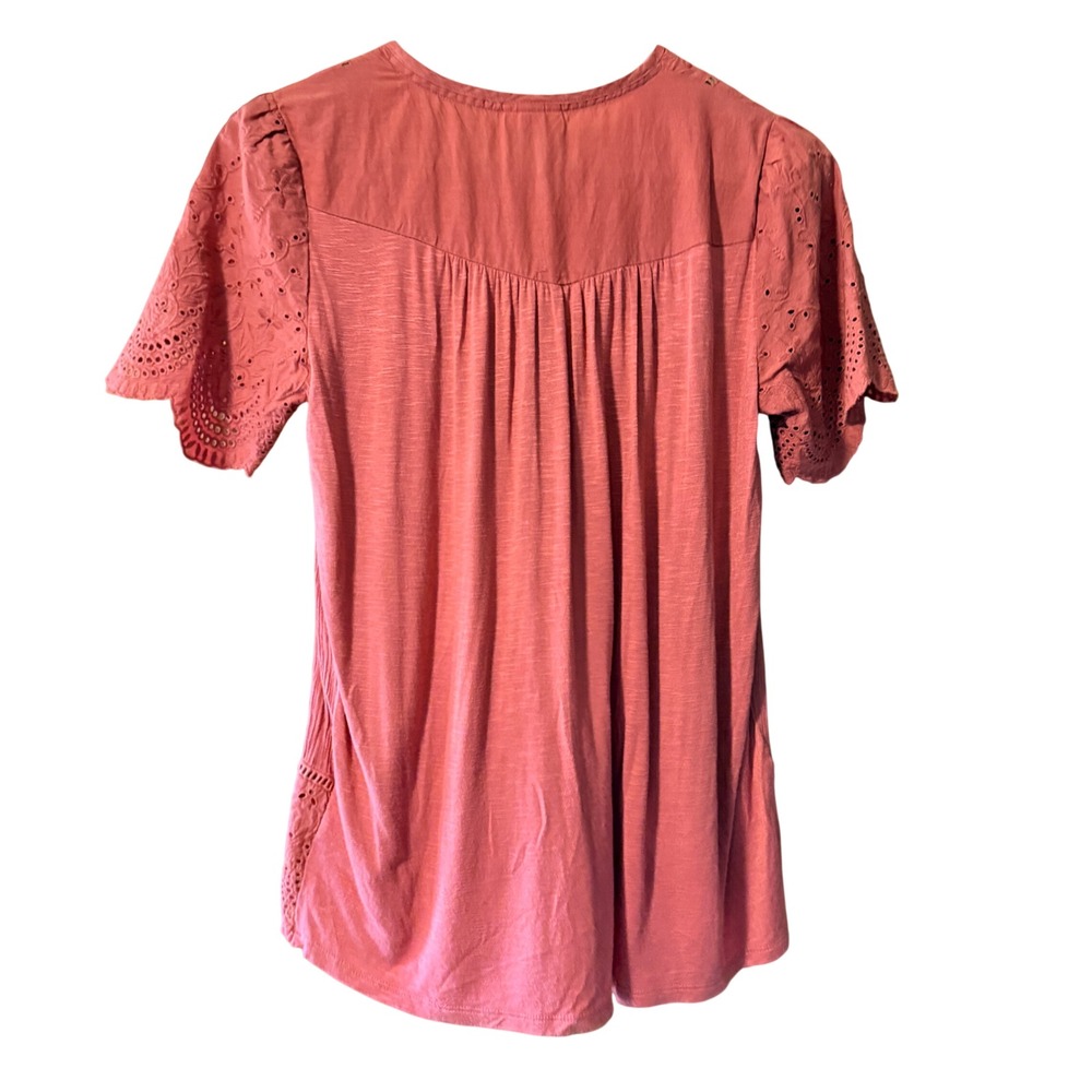 Knox Rose Womens XS Rust Orange Eyelet Embroidered Boho Peasant Top Blouse - Picture 4 of 8